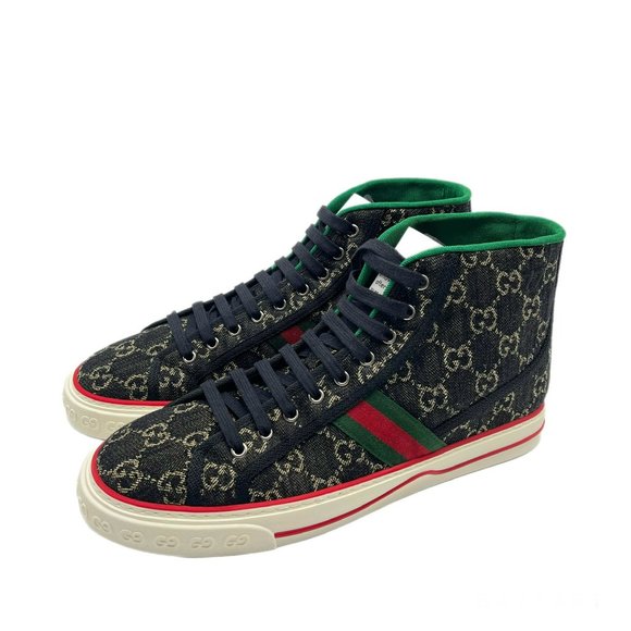 Gucci GG Jacquard Black Denim High-Top Tennis 1977 Men's Sneakers US11 - Picture 4 of 15